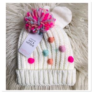 NWT Capelli of New York Knit Beanie And Mittens Cream Pink Size 12-24m